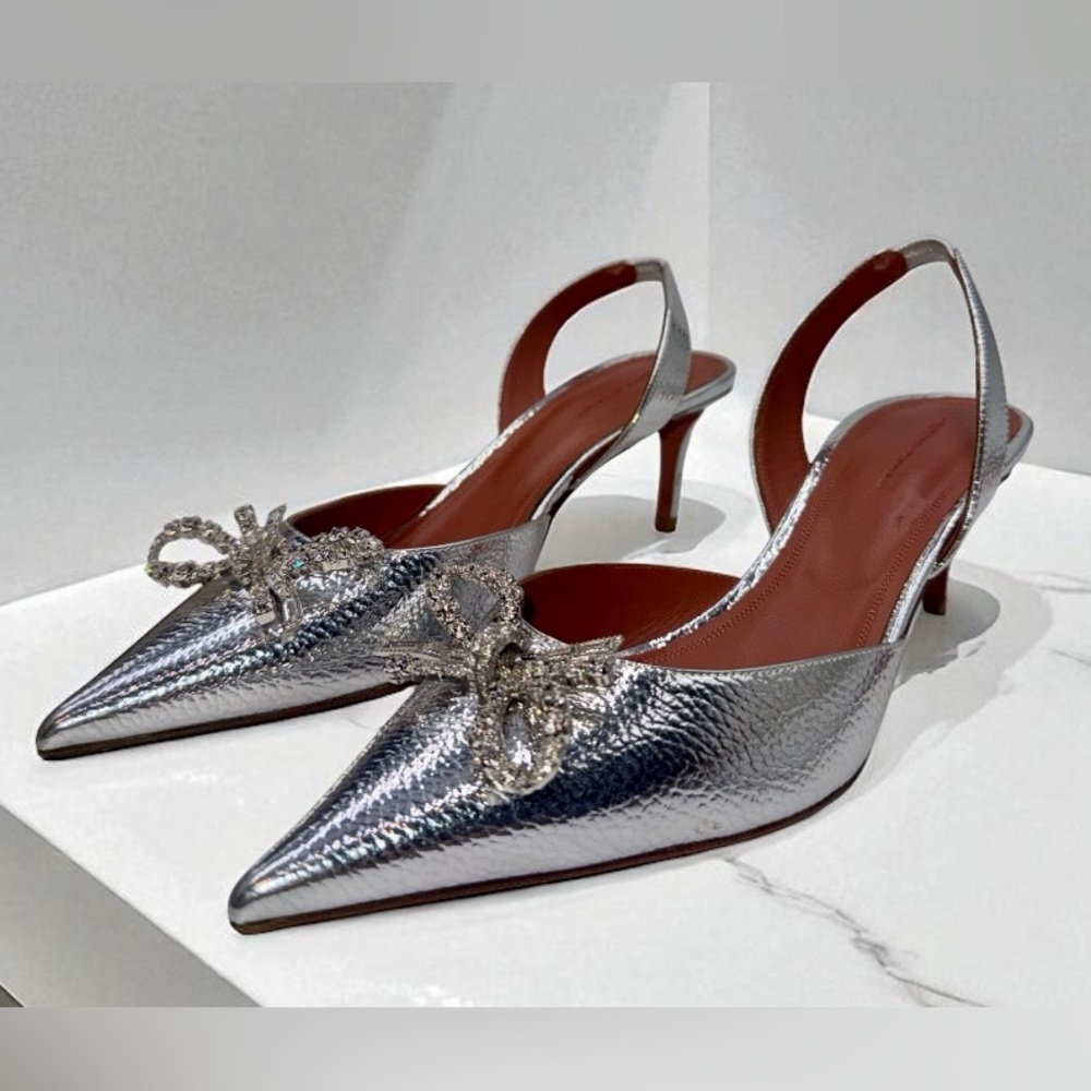 Amina Muaddi Rosie 60MM Mirror Leather Slingback Pumps